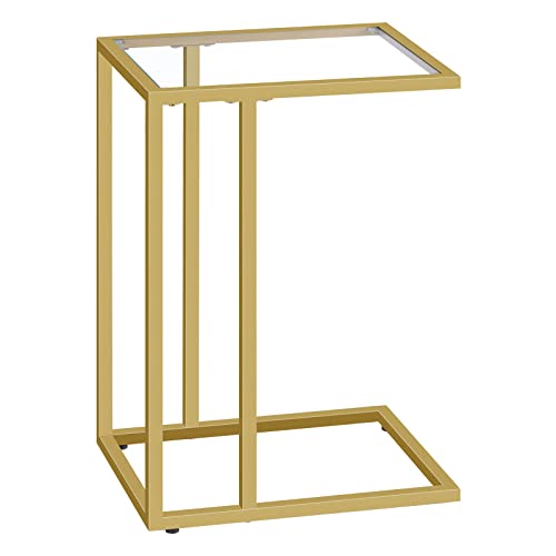 Gold C-Shaped Tempered Glass Side Table