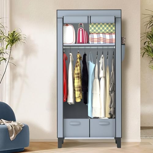 Portable Grey Canvas Wardrobe with Storage Boxes