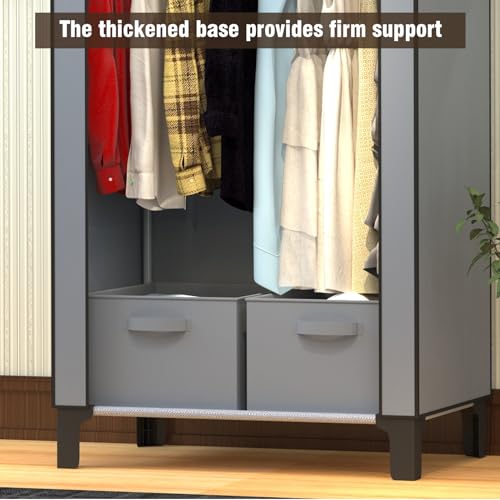 Portable Grey Canvas Wardrobe with Storage Boxes