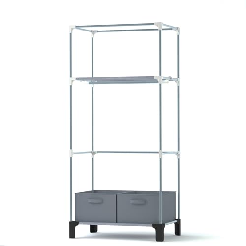 Portable Grey Canvas Wardrobe with Storage Boxes