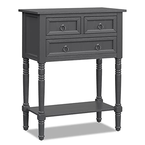 Elegant Grey Console Table with 3 Drawers and Shelf