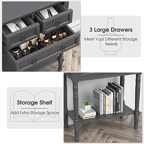 Elegant Grey Console Table with 3 Drawers and Shelf