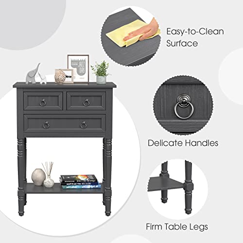 Elegant Grey Console Table with 3 Drawers and Shelf