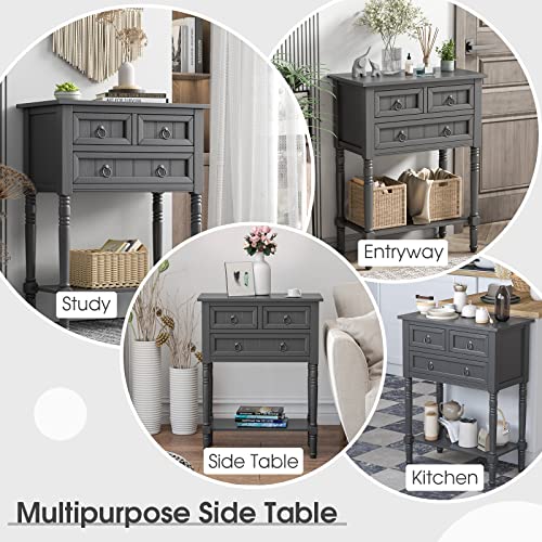 Elegant Grey Console Table with 3 Drawers and Shelf