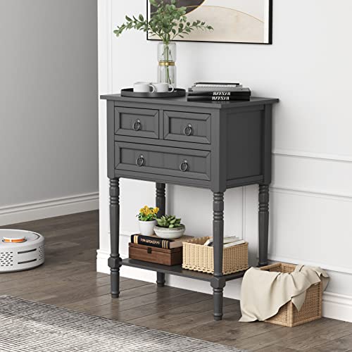 Elegant Grey Console Table with 3 Drawers and Shelf