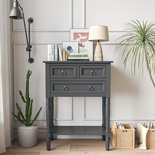 Elegant Grey Console Table with 3 Drawers and Shelf