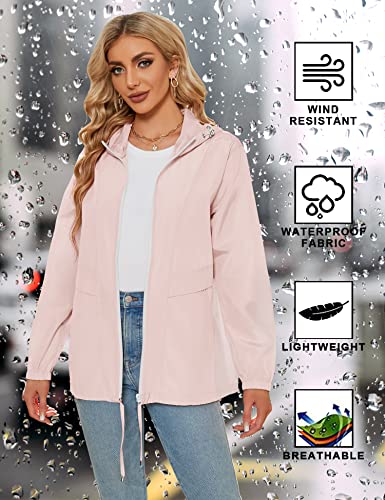 Tisfeer Women's Packable Waterproof Rain Jacket - Pink