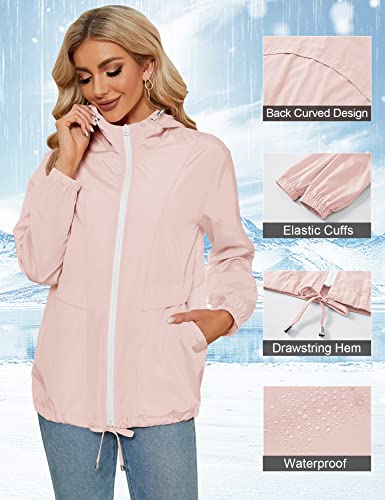 Tisfeer Women's Packable Waterproof Rain Jacket - Pink