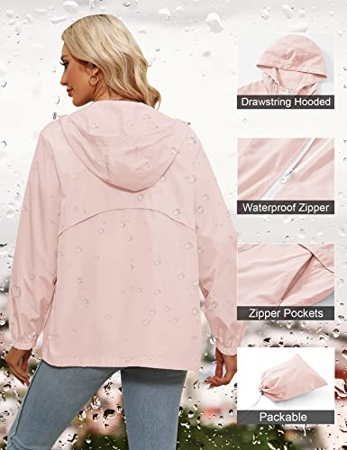 Tisfeer Women's Packable Waterproof Rain Jacket - Pink