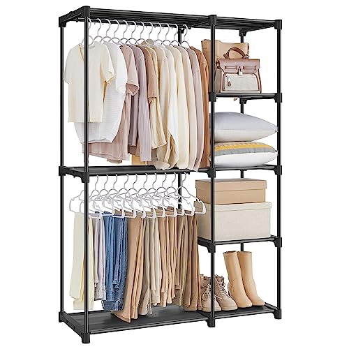SONGMICS Freestanding Open Wardrobe with Shelf, Black