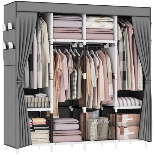 Foldable Canvas Wardrobe with 4 Rails and Pockets