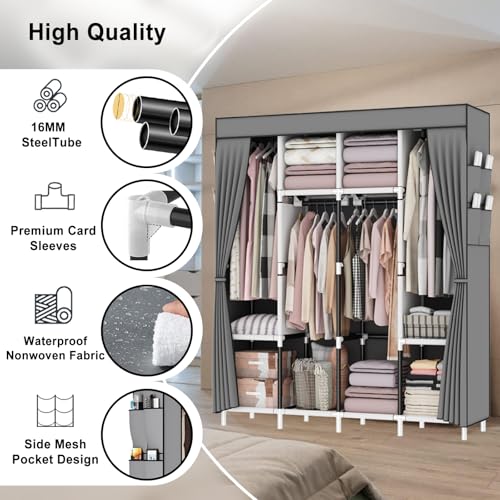 Foldable Canvas Wardrobe with 4 Rails and Pockets