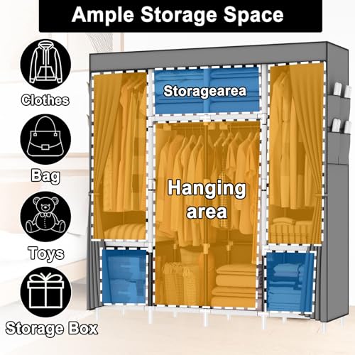 Foldable Canvas Wardrobe with 4 Rails and Pockets