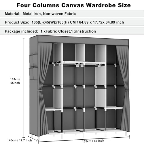 Foldable Canvas Wardrobe with 4 Rails and Pockets