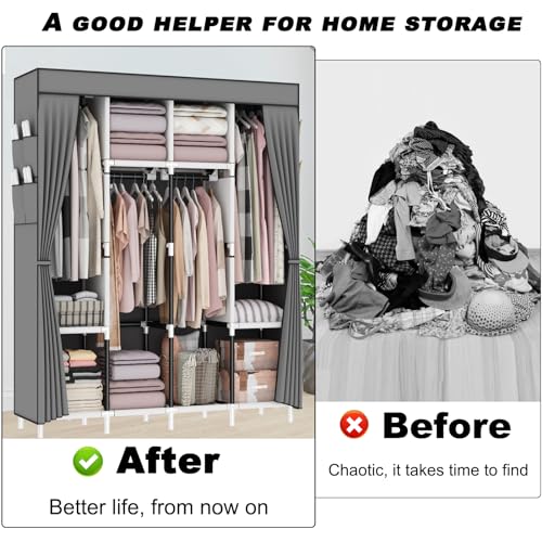Foldable Canvas Wardrobe with 4 Rails and Pockets