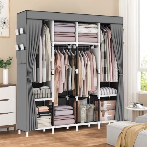 Foldable Canvas Wardrobe with 4 Rails and Pockets