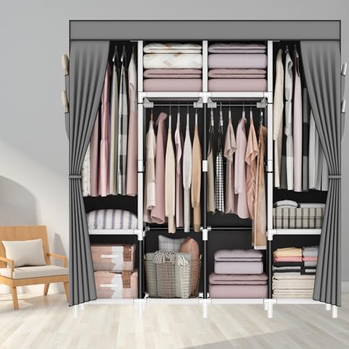 Foldable Canvas Wardrobe with 4 Rails and Pockets