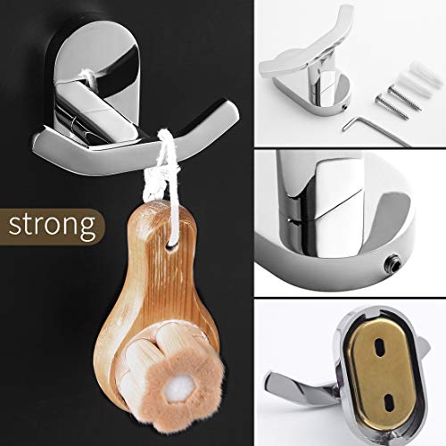 Modern Chrome Bathroom Towel Hooks - Twin Heavy Duty