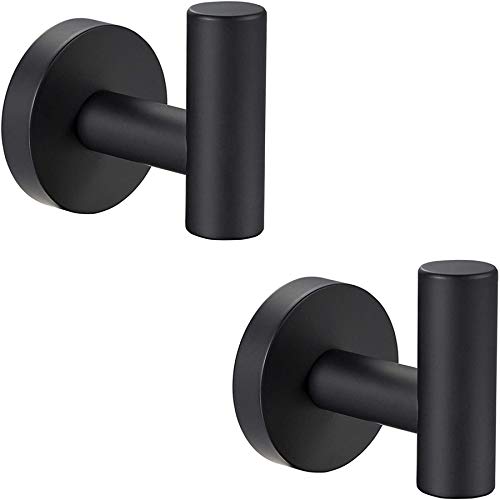 Matte Black Stainless Steel Towel Hooks - 2 Pack