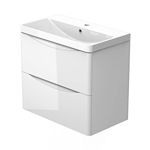 Modern Gloss White Wall-Mounted Bathroom Sink Unit