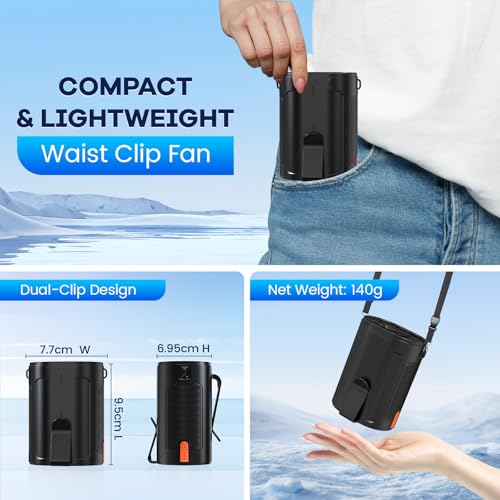 Rechargeable Mini Waist Fan with 4 Speeds