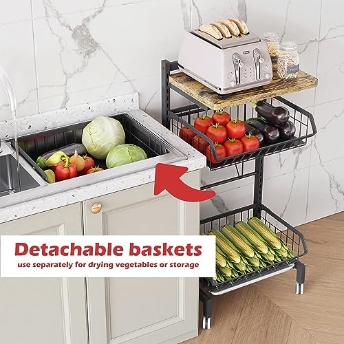 4-Tier Rolling Vegetable Storage Rack - Black Metal
