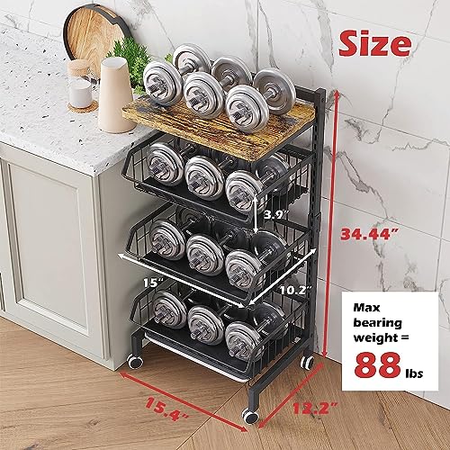 4-Tier Rolling Vegetable Storage Rack - Black Metal