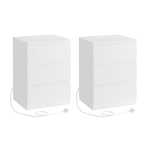 Modern Bedside Tables with Charging Station - Set of 2