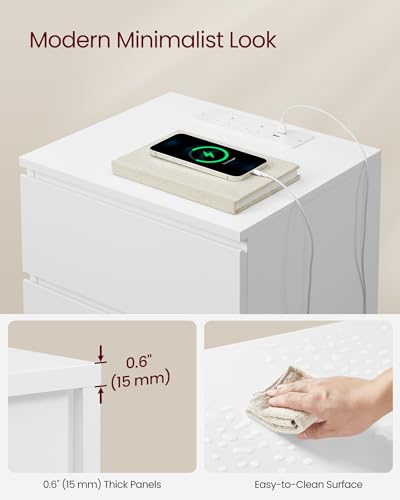 Modern Bedside Tables with Charging Station - Set of 2