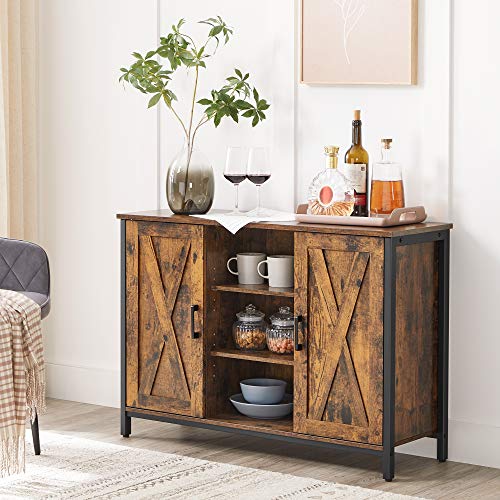VASAGLE Rustic Brown Buffet Table with Barn Doors