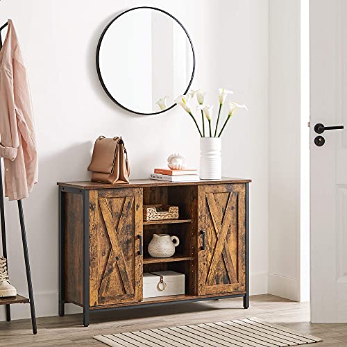 VASAGLE Rustic Brown Buffet Table with Barn Doors