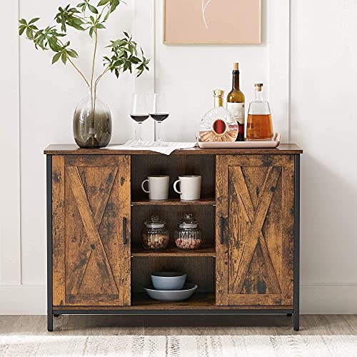 VASAGLE Rustic Brown Buffet Table with Barn Doors