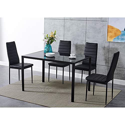 4-Seater Glass Top Dining Table and Chairs Set