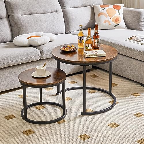 IBUYKE Set of 2 Round Nesting Coffee Tables