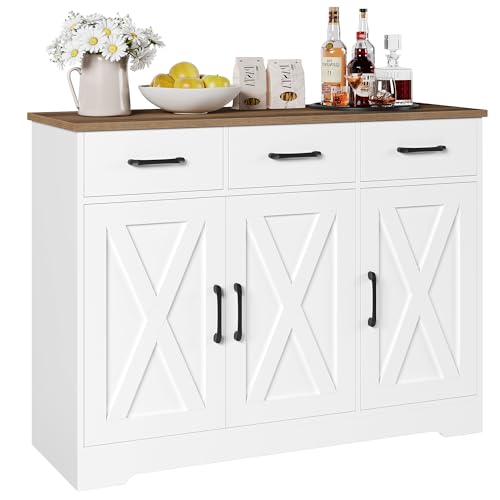 HOCSOK Wooden Sideboard Storage Cabinet in White/Brown