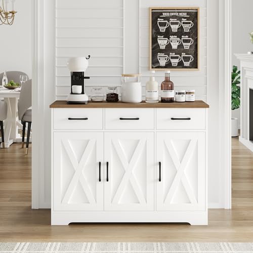 HOCSOK Wooden Sideboard Storage Cabinet in White/Brown