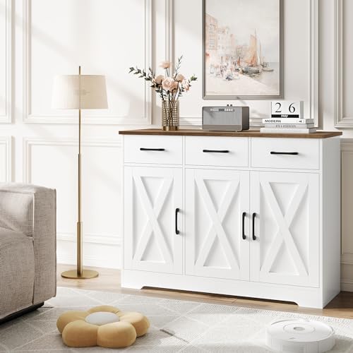 HOCSOK Wooden Sideboard Storage Cabinet in White/Brown