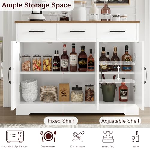 HOCSOK Wooden Sideboard Storage Cabinet in White/Brown