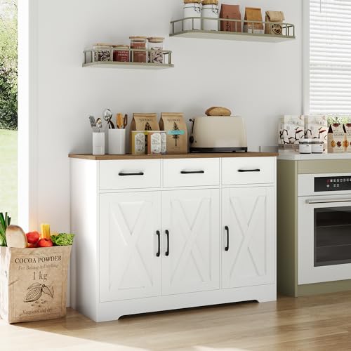HOCSOK Wooden Sideboard Storage Cabinet in White/Brown
