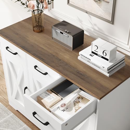 HOCSOK Wooden Sideboard Storage Cabinet in White/Brown