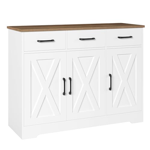HOCSOK Wooden Sideboard Storage Cabinet in White/Brown