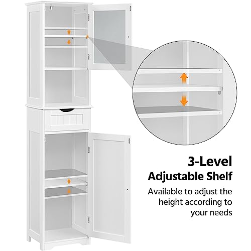 Tall Wooden Storage Cabinet with Glass Door & Drawer