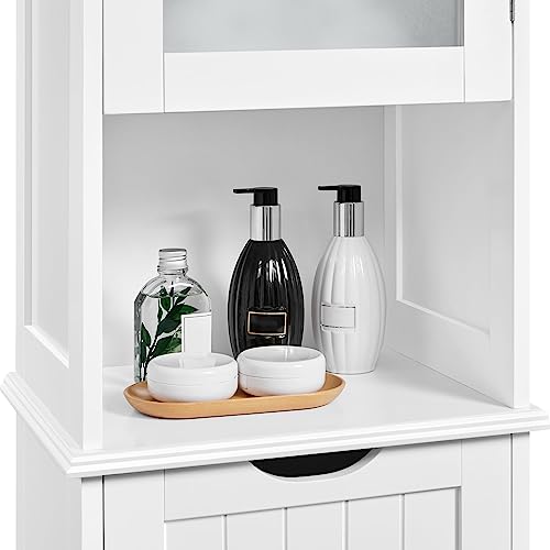 Tall Wooden Storage Cabinet with Glass Door & Drawer