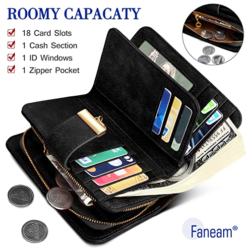 Faneam RFID Blocking Leather Bifold Wallet for Women