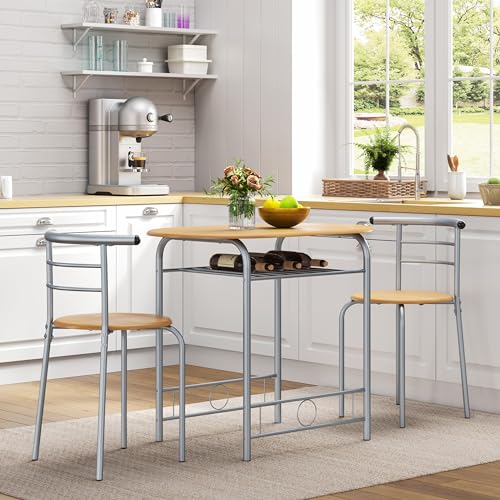 Yaheetech Compact 3-Piece Dining Set with Wine Rack