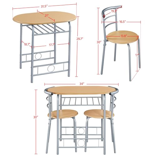 Yaheetech Compact 3-Piece Dining Set with Wine Rack