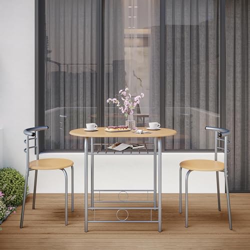 Yaheetech Compact 3-Piece Dining Set with Wine Rack