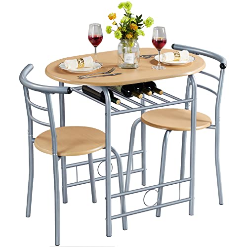 Yaheetech Compact 3-Piece Dining Set with Wine Rack