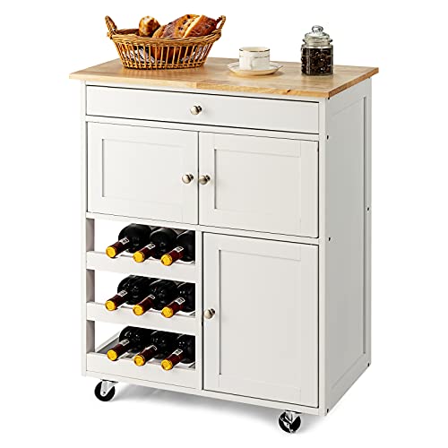 Rolling Kitchen Storage Cart with Drawer & Wine Racks