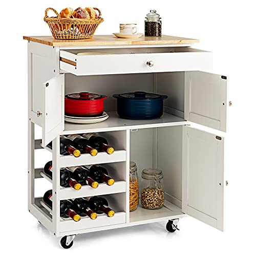 Rolling Kitchen Storage Cart with Drawer & Wine Racks